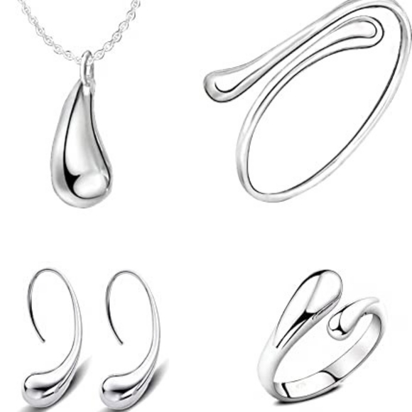 S925 Sterling Silver Water Drop Jewelry Set - Picture 1 of 6
